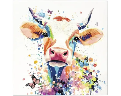 Tablou pictat manual Vacă cu fluturi 50x50 cm buc
