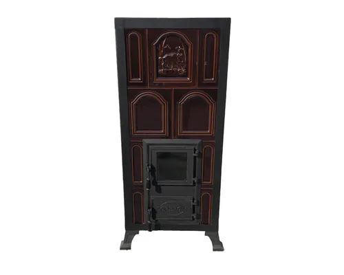 Sobă teracotă pe lemne Premium 4R maro, 9,8 kW, cu ramă și ușă cu sticlă, 115x50,5x40 cm buc