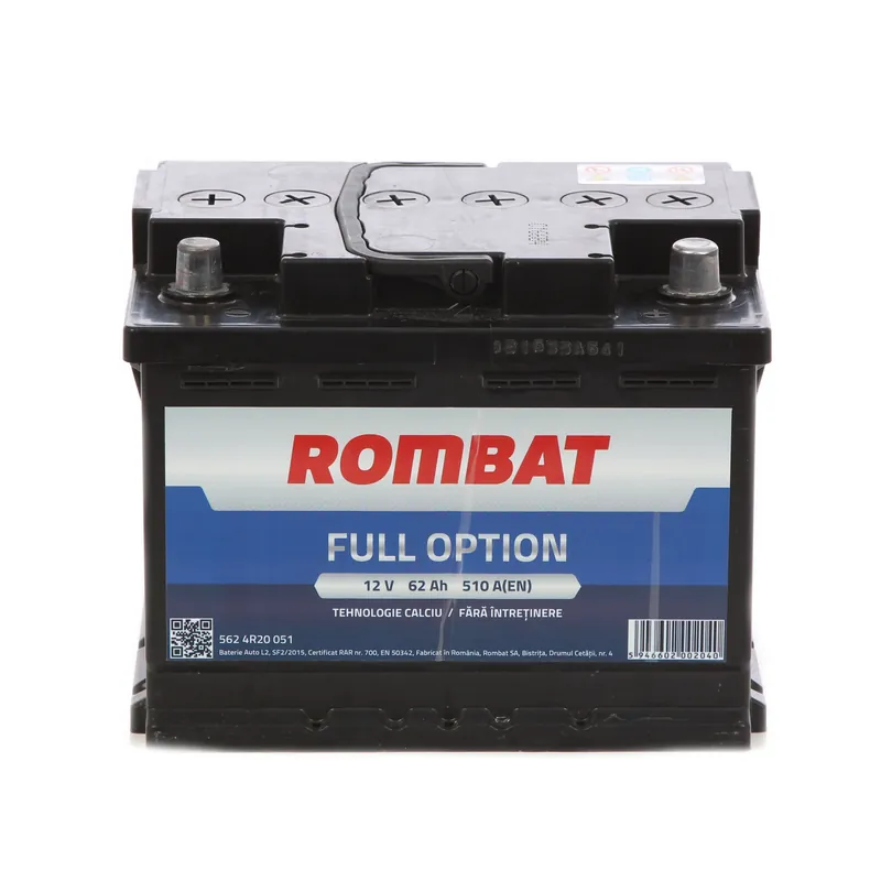 Baterie auto Rombat Full Option, 12 V, 62 Ah, 510 A, 24.2 x 17.5 x 16.8 cm buc