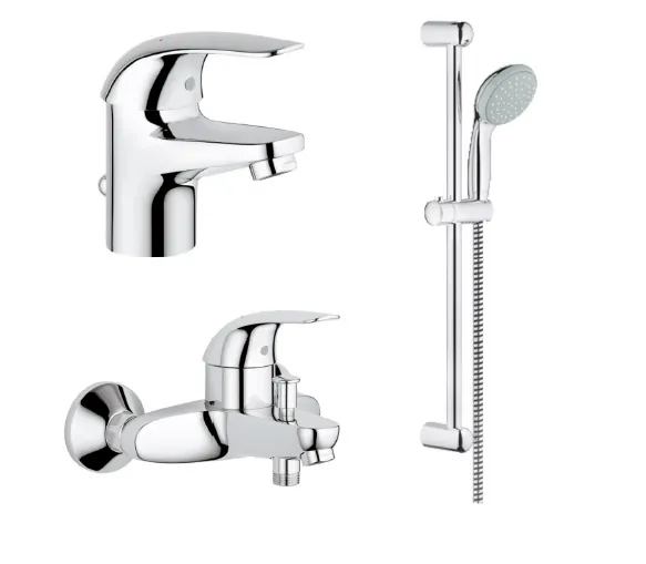 Set baterii lavoar si cada/dus, Grohe Euroeco + set dus Grohe Tempesta New 100, crom lucios