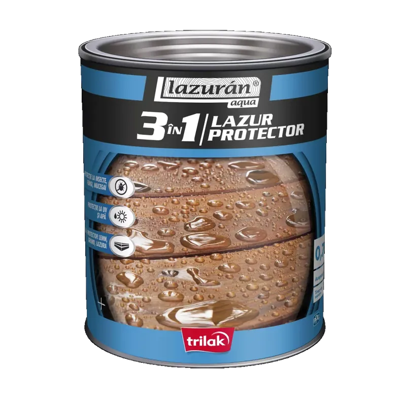 Lazura subtire pe baza de apa Lazurán Aqua 3in1 Lazur Protector Brad Borovi 0.75L