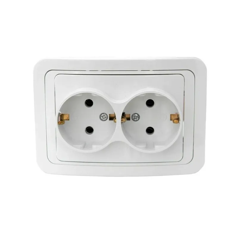 Priza schuko dubla Comtec Eco Premium MF0012-06043, incastrat, rama inclusa, contact de protectie, alb buc
