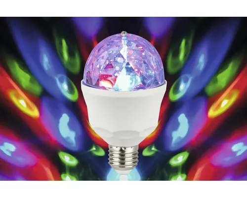 Bec LED RGB Briloner Disco E27 3W, glob A80, auto-rotativ buc