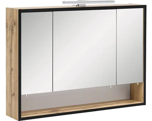 Dulap baie cu oglindă 800 Max 80x65 cm PAL stejar natur 3 uşi iluminare LED buc