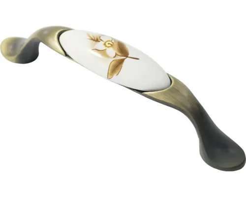 Mâner mobilă IFL distanță între perforații 96mm, metalic, finisaj auriu antic, model floare crem, M4 x 96 mm buc