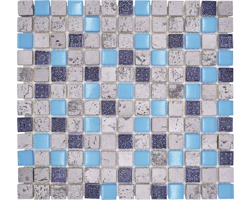 Mozaic sticlă-piatră naturală XCM CB 65 mix albastru 30x32,5 cm buc