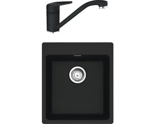Pachet chiuvetă bucătărie fragranit 1 cuvă Franke MRG 610 50x44 cm negru ,incl. baterie Novara buc