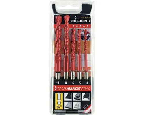 Burghie multifuncționale Alpen Ø4-10 mm, Profi Multicut, cu hexagon, 5 piese buc