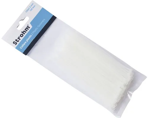 Colier plastic/șoricei prindere 2,5x150 mm, pachet 100 bucăți, alb