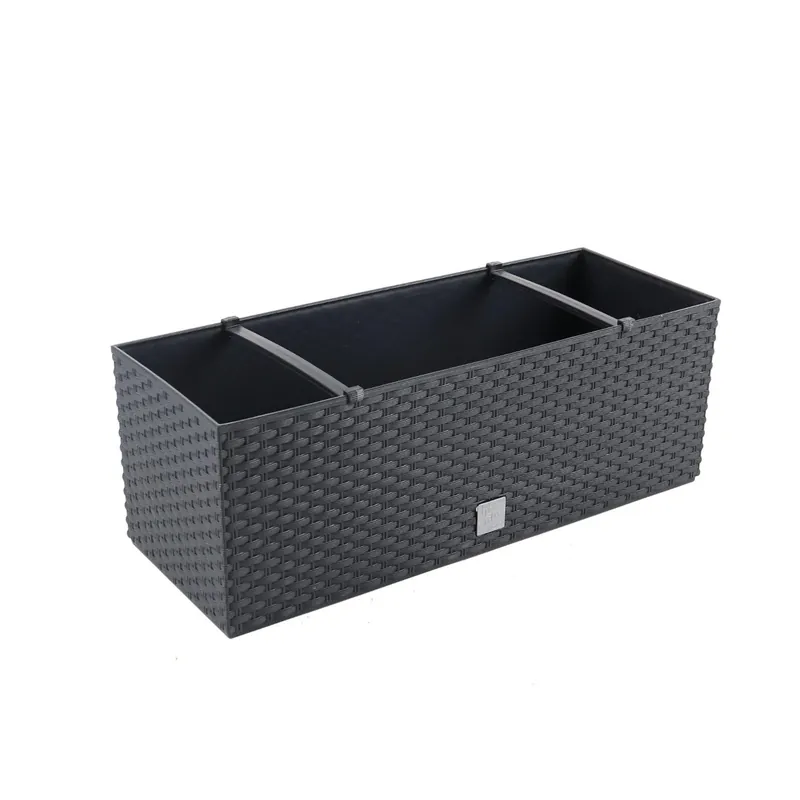 Jardiniera din plastic Rato, cu sistem auto-udare, finisaj ratan sintetic, interior / exterior, dreptunghiulara, antracit, 50 x 19 x 18 cm buc