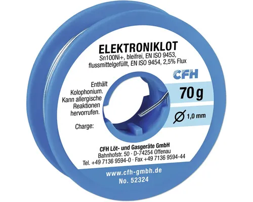 Fludor (cositor cu sacâz) CFH Sn100Ni Ø1mm 70g, pentru electronică fină, fără plumb buc