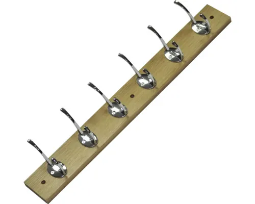 Cuier pentru mobilă cu 6 cârlige 90x500x60mm, lemn stejar/metal crom buc
