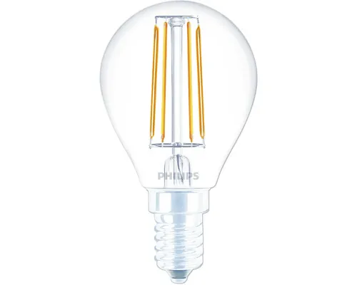 Bec LED Philips E14 2,3W 485 lumeni, glob clar P45, lumină caldă CRI80 buc