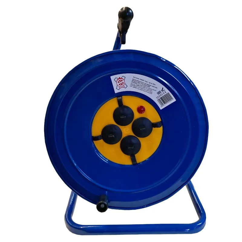 Derulator metalic mare, Adeleq, fara cablu, 31-003, 4 prize, 250V 16A AC, contact de protectie buc