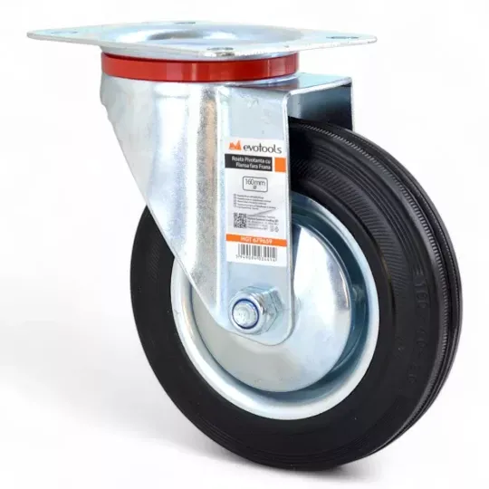 Roata pivotanta, 160 mm, cu placa 133x105 mm, cauciuc plin Ø160x40 H195mm - otel si cauciuc plin, Evotools