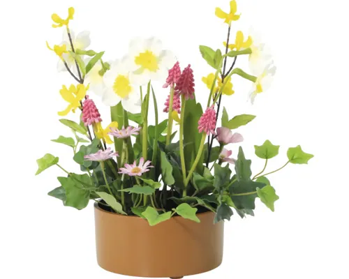 Aranjament plante artificiale Lafiora în ghiveci H 28 cm roz/ galben buc