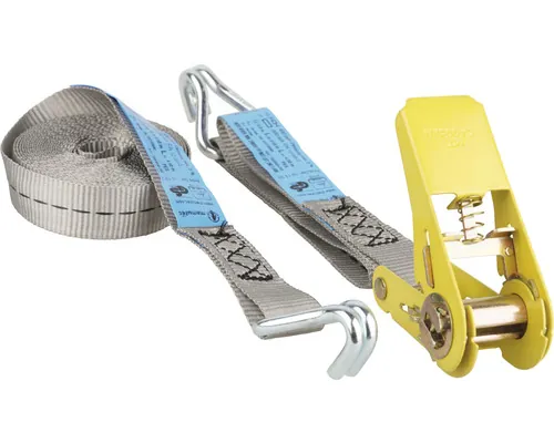 Set chingi de fixare cu clichet & cârlig Mamutec 25mm x 5m, max. 800kg, gri, 2 piese buc