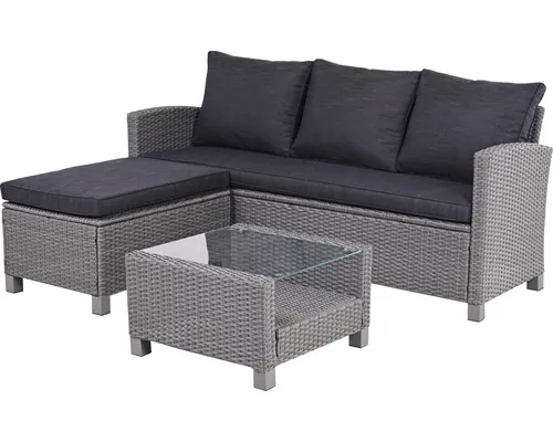 Set mobilier grădină/terasă Garden Place Carla ratan 3 piese 4 locuri gri buc