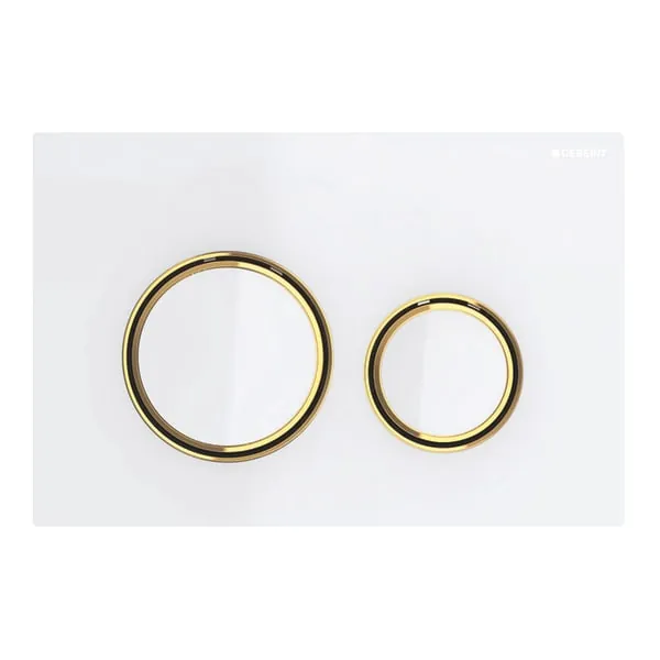 Clapeta de actionare, Geberit, Sigma 21, zinc, alb, auriu lucios, 246x164x14mm
