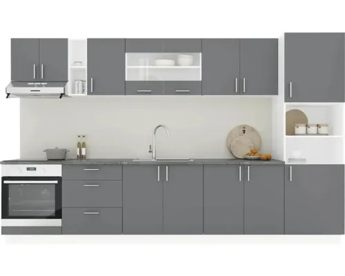 Mobilă de bucătărie Karo V31, L 340 cm, alb/antracit buc