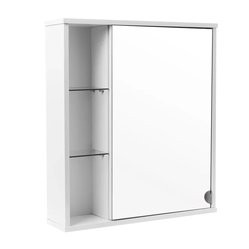 Dulap baie cu oglinda si polite, Siro, 1 usa, stanga, alb, 60 x 15 x 68 cm