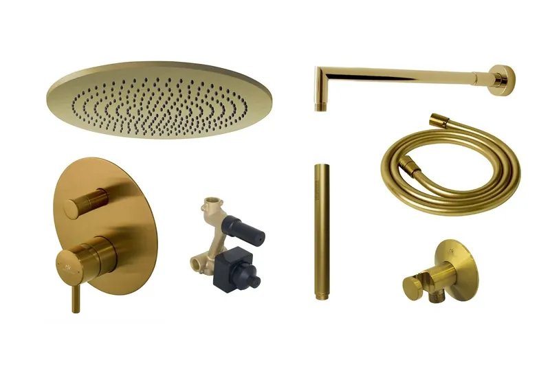 SISTEM DUS INCASTRAT 3 IN 1, PORCELANOSA GRUPO, PACK ROUND, BRUSHED GOLD