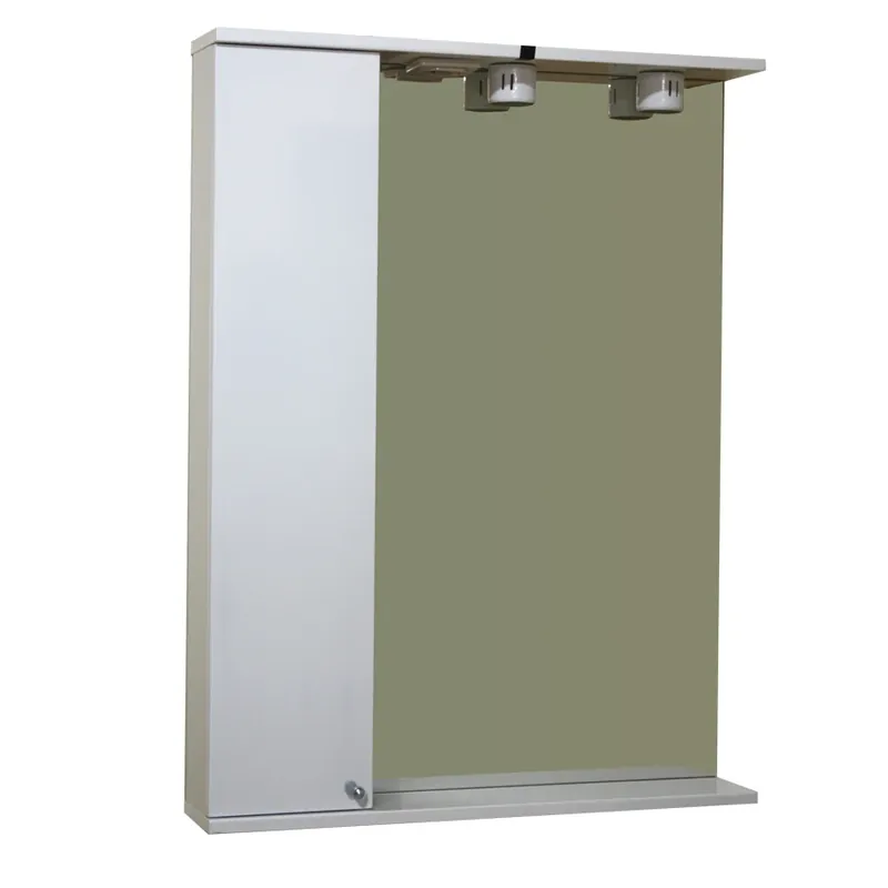 Dulap baie cu oglinda, iluminare si polita, 1 usa, stanga Martplast 630 / 840, alb, 63 x 13.6 x 84 cm