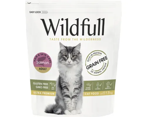 Hrană uscată pentru pisici ultra-premium Wildfull Cat Hair & Skin cu somon 1,5 kg buc