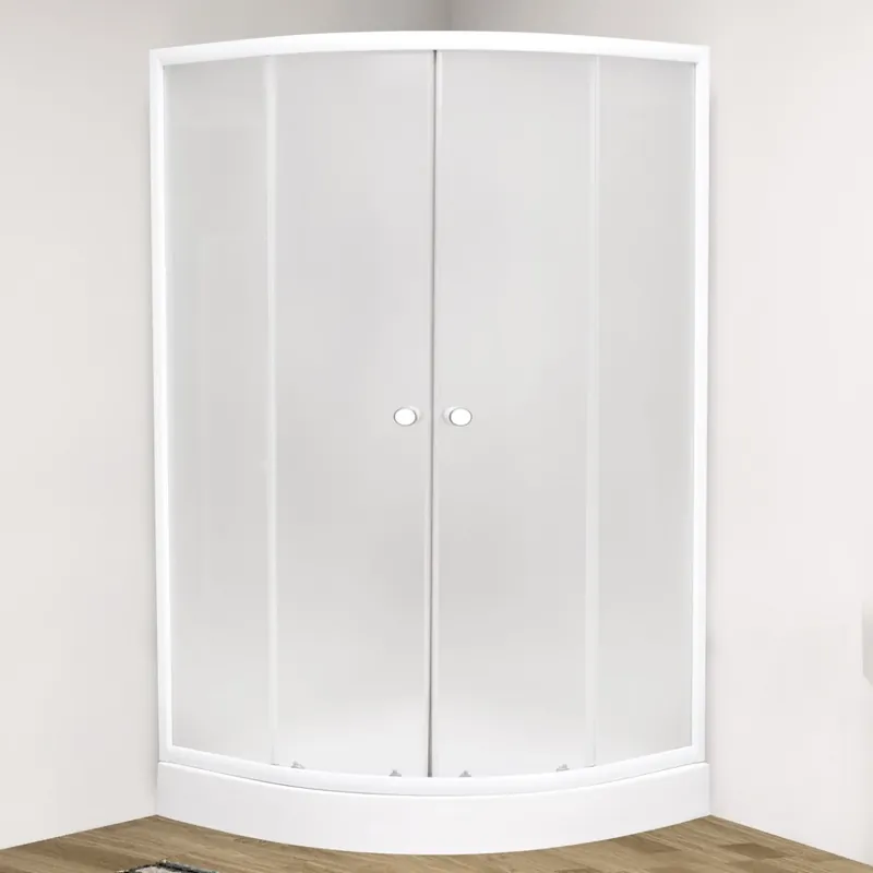 Cabina dus semirotunda + cadita, Kadda 2018 A, 90 x 90 x 195 cm, sticla securizata mata, profil alb