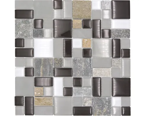 Mozaic piscină sticlă-piatră naturală XCM MC619 mix gri-maro 30x30 cm buc