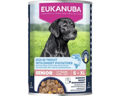 Hrană umedă pentru câine EUKANUBA Life Care Senio cu păstrăv și cartofi dulce 400 g buc