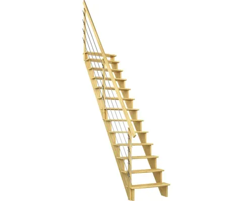 Scară laterală de interior Pertura Filia cu balustradă 13 pași pin netratat buc