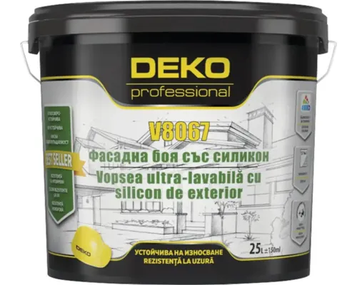 Vopsea ultralavabilă de exterior cu silicon DEKO V8067 albă 2,5 l buc