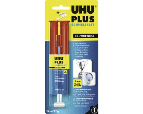 Adeziv epoxidic bicomponent UHU Plus fixare rapidă, seringă 2x12 ml buc