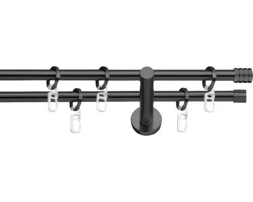 Galerie metalică dublă, prindere de perete, Ø 19 mm negru 160 cm buc
