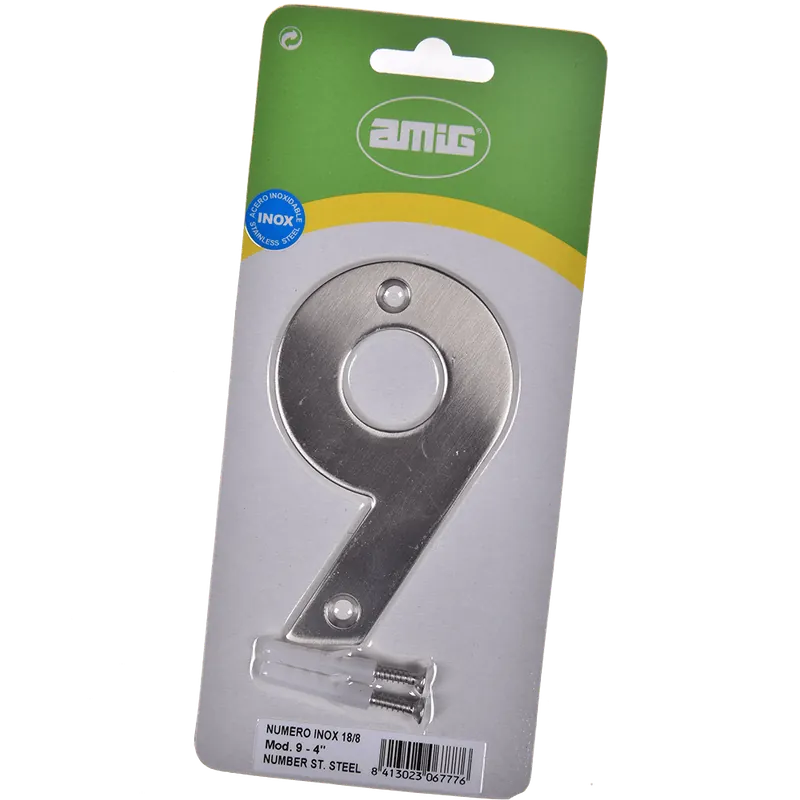 Numar usa/poarta "9" Fischer, inox, prindere suruburi, 10 mm
