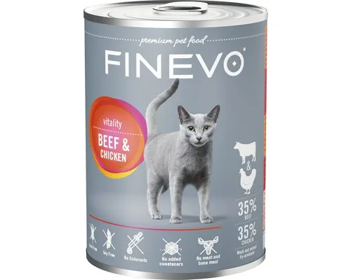 Hrană umedă pentru pisici FINEVO Vitality cu vită și pui 400 g buc