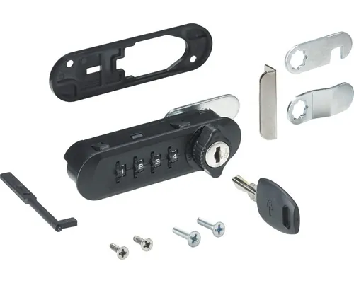 Încuietoare aplicată mobilier Hettich cu cifru, tragere ușă spre stânga, plastic negru buc