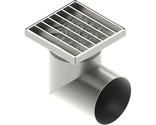 Sifon pardoseală inox VODALAND grătar inox 151x151 mm ieșire orizontală Ø 110 mm buc
