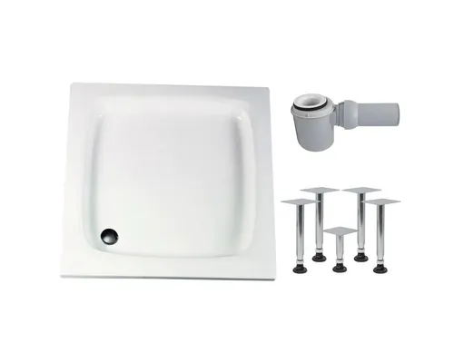Cădiță duș pătrată Schulte D9080, 80x80 cm, acril alb, incl. picioare și sifon scurgere buc