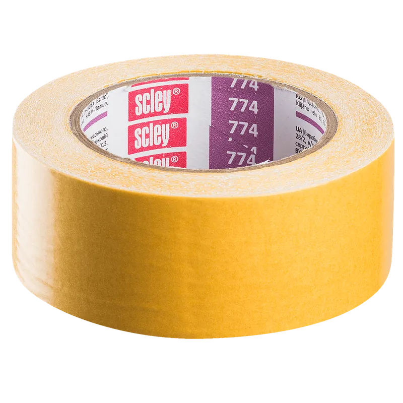 Banda dublu adeziva, Scley, galben, 50 mm x 25 m