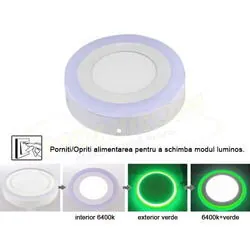 Spot led aplicat 12W+4W lumina rece+verde rotund 7348