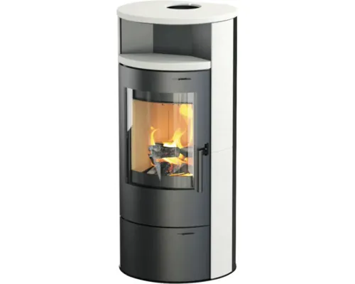 Șemineu pe lemne Thermia Cumulus Omega V3L oțel cu piatră calcar negru-alb 7 kW cu compartiment pentru menținere căldură buc