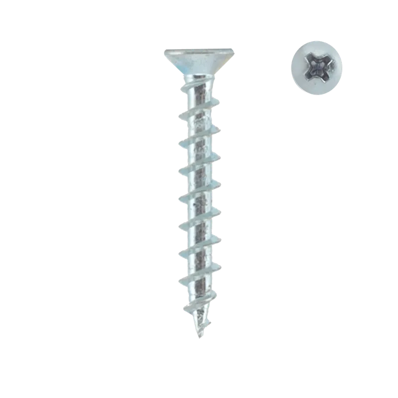 Surub pentru PVC, cu cap inecat, otel zincat alb, 4,3 x 30 mm, PH2