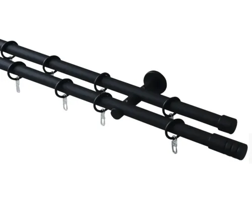 Galerie dublă, prindere de perete, Ø 20 mm negru 160 cm buc