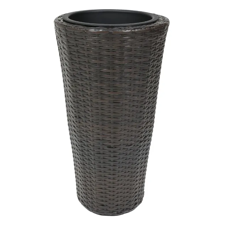 Ghiveci din metal + plastic cu finisaj ratan sintetic PLTP-1391, maro D 30 cm buc