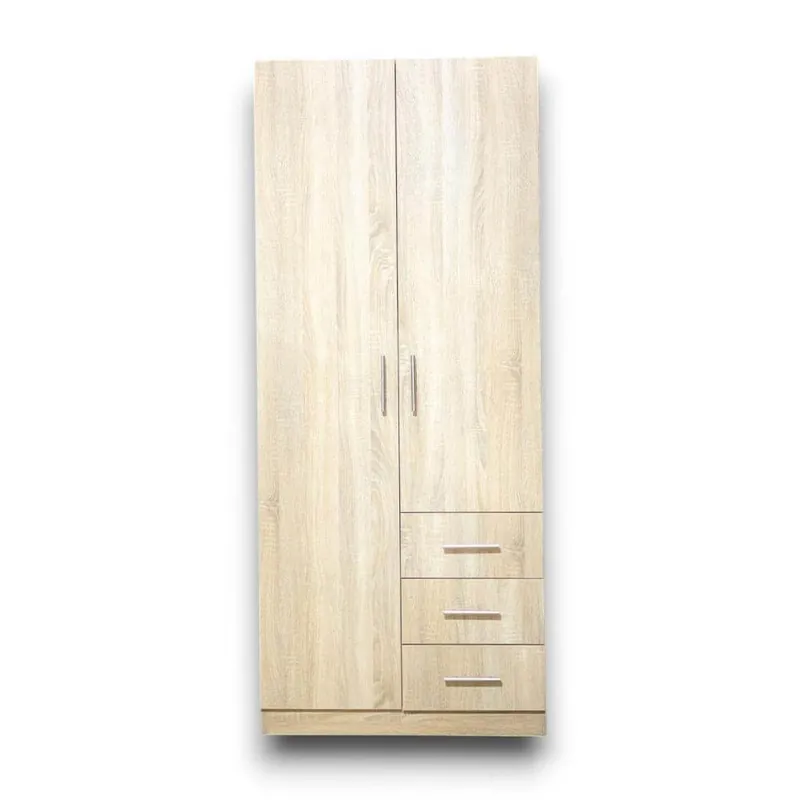 Dulap, 80x50x190 cm, 2 usi cu polita, bara si sertare, culoare sonoma, pal 18 mm