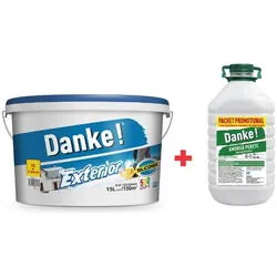 Vopsea lavabila exterior alb/ambalaj albastru 15l+amorsa Danke