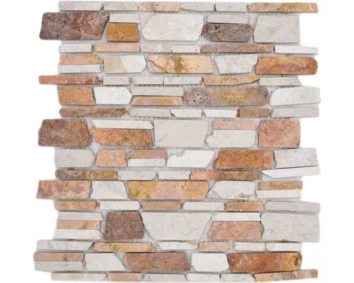 Mozaic marmură Biancone/Rosso MOS Brick 225 bej mat 30,5x30,5 cm buc