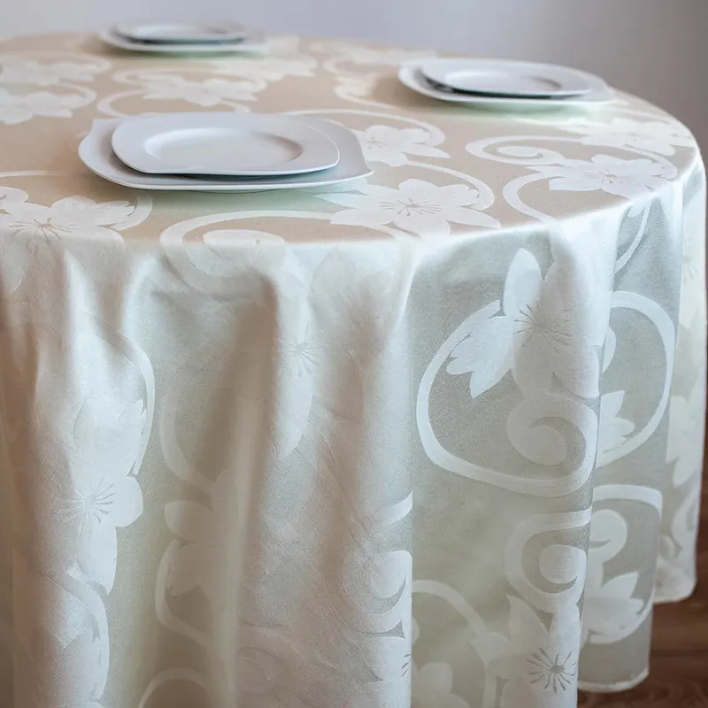 Fata de masa rotunda d 180 cm, 90% bumbac jacquard, alb